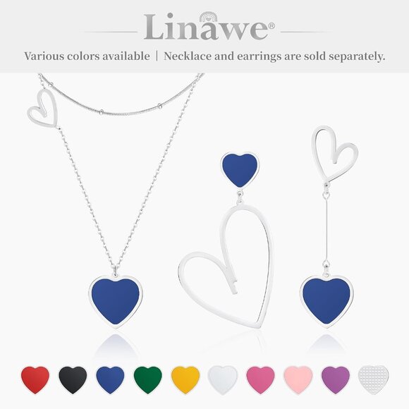 🆕 Women Blue Trendy Heart Dangle Earrings Titanium Stainless Steel Love Jewelry - Picture 6 of 6